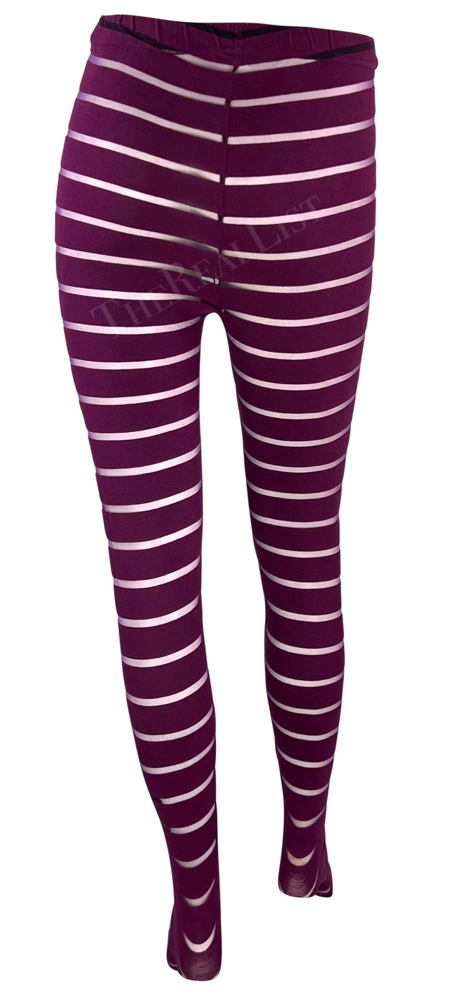 F/W 1993 Gianni Versace Runway Sheer Purple Stripe Leggings - RealList