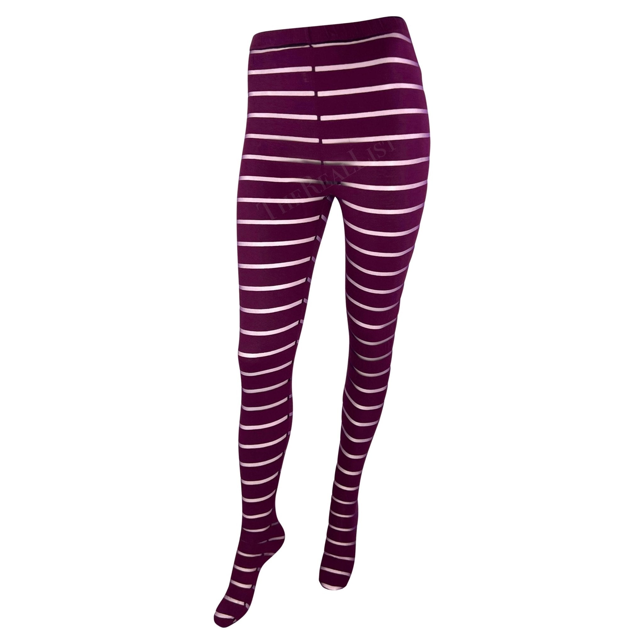 F/W 1993 Gianni Versace Runway Sheer Purple Stripe Leggings - RealList