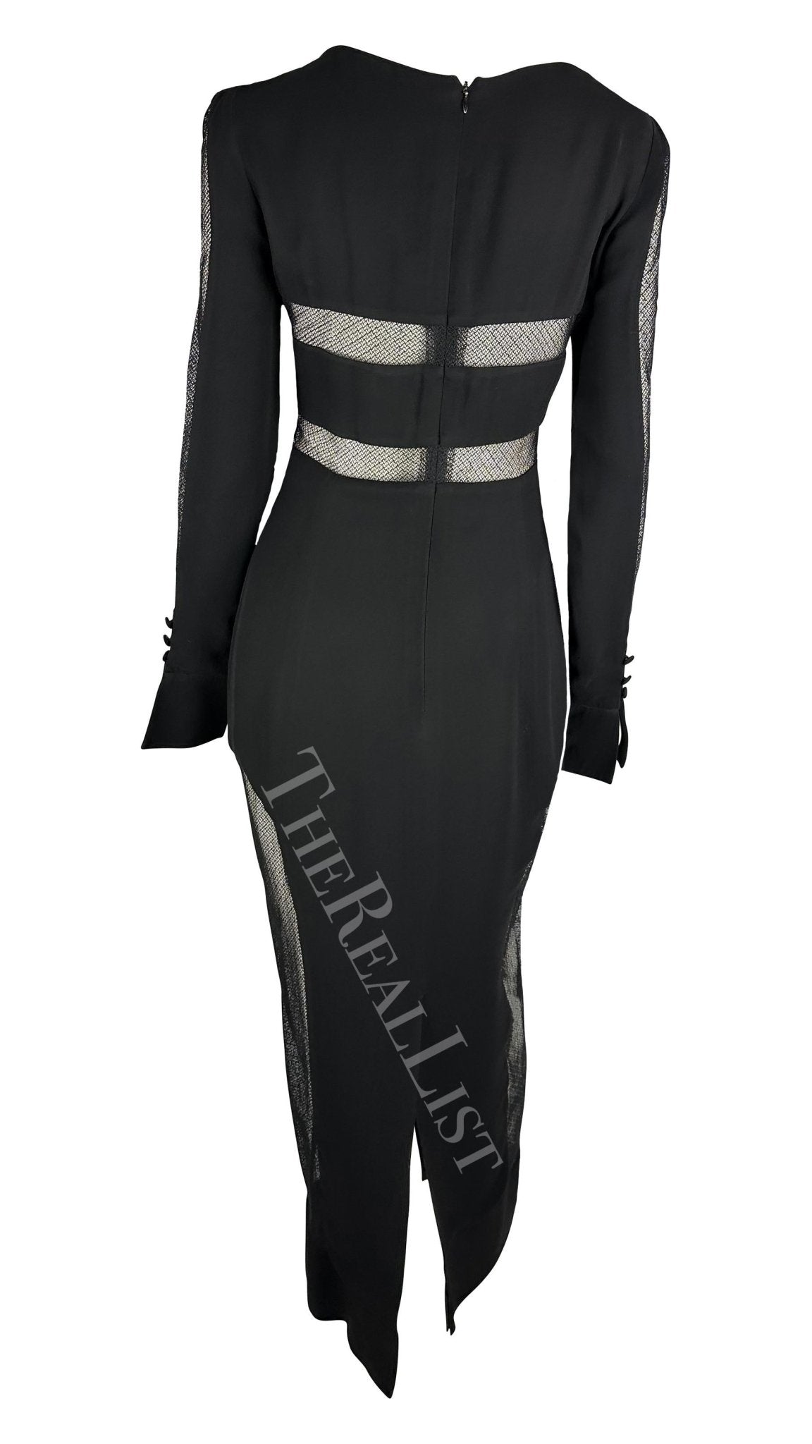 F/W 1993 Karl Lagerfeld Runway Black Mesh Sheer Cut Out Gown - RealList
