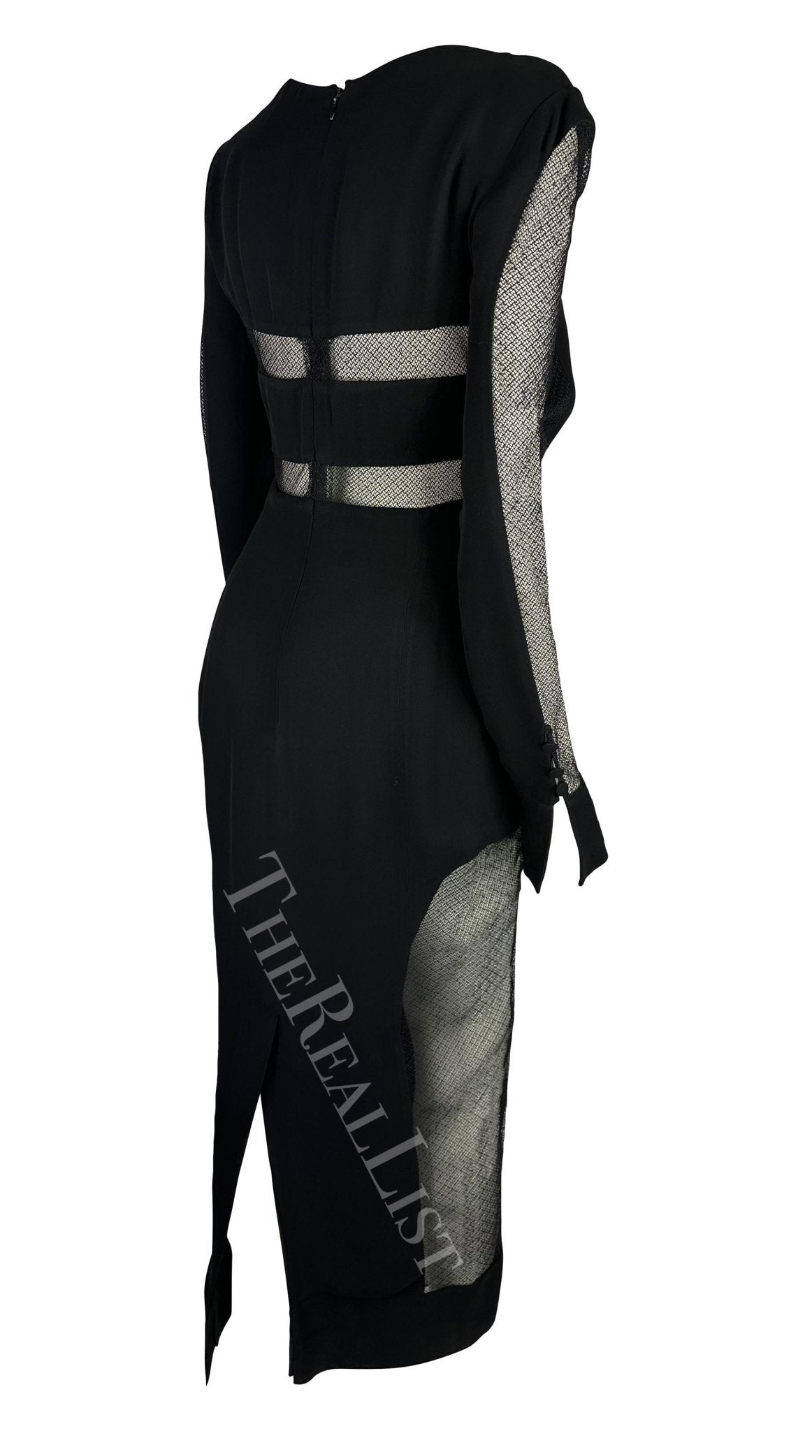 F/W 1993 Karl Lagerfeld Runway Black Mesh Sheer Cut Out Gown - RealList