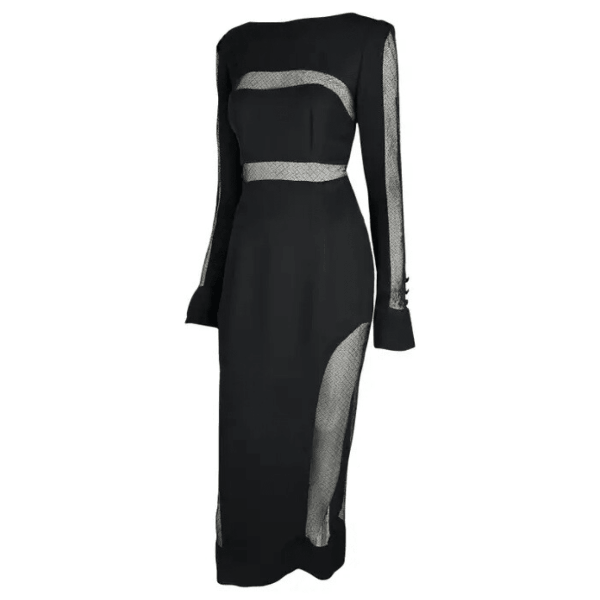 F/W 1993 Karl Lagerfeld Runway Black Mesh Sheer Cut Out Gown - RealList