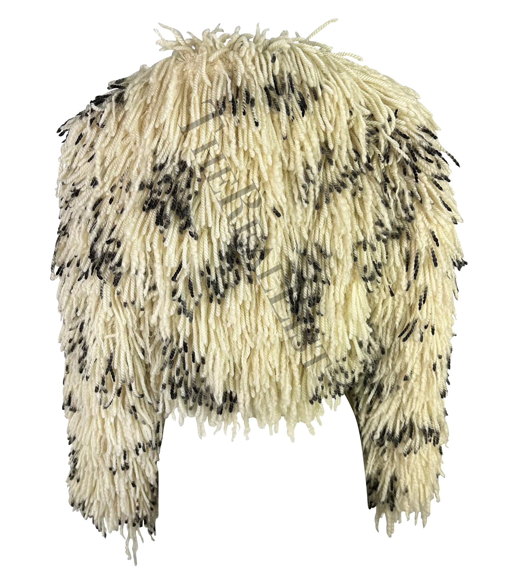 F/W 1994 Atelier Versace Haute Couture White Black Cropped Fringe Bolero Coat - RealList