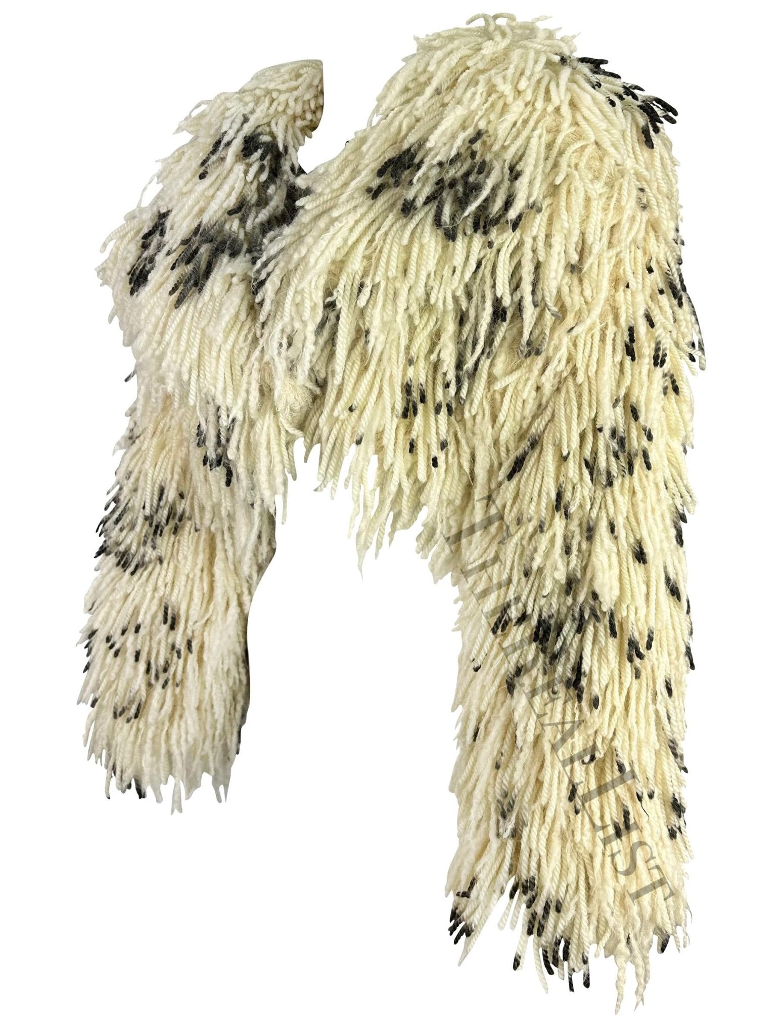 F/W 1994 Atelier Versace Haute Couture White Black Cropped Fringe Bolero Coat - RealList