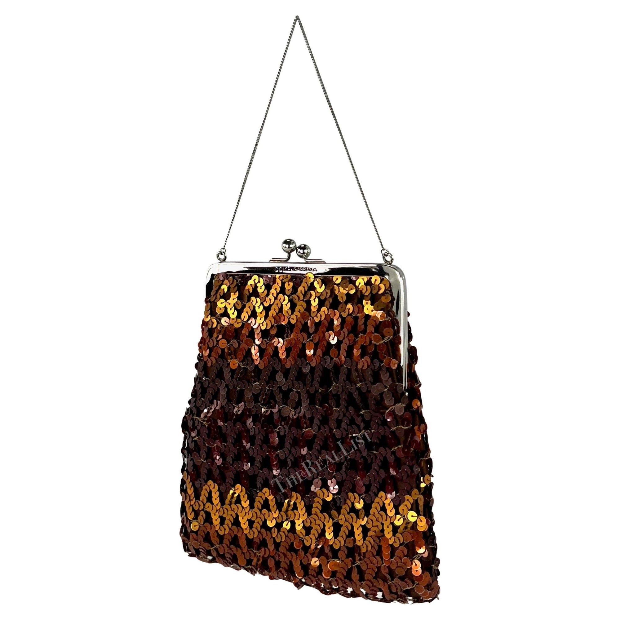 F/W 1994 Dolce & Gabbana Brown Copper Sequin Chain Evening Bag - RealList