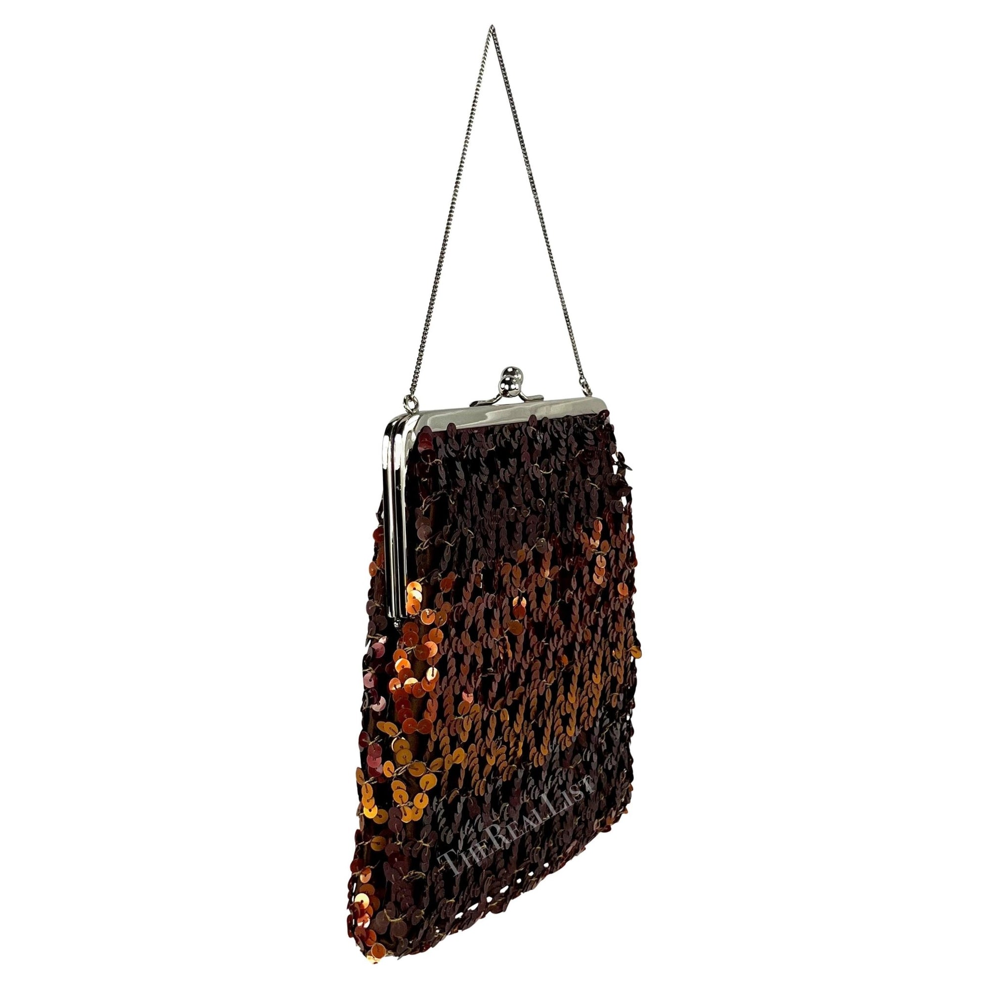 F/W 1994 Dolce & Gabbana Brown Copper Sequin Chain Evening Bag - RealList