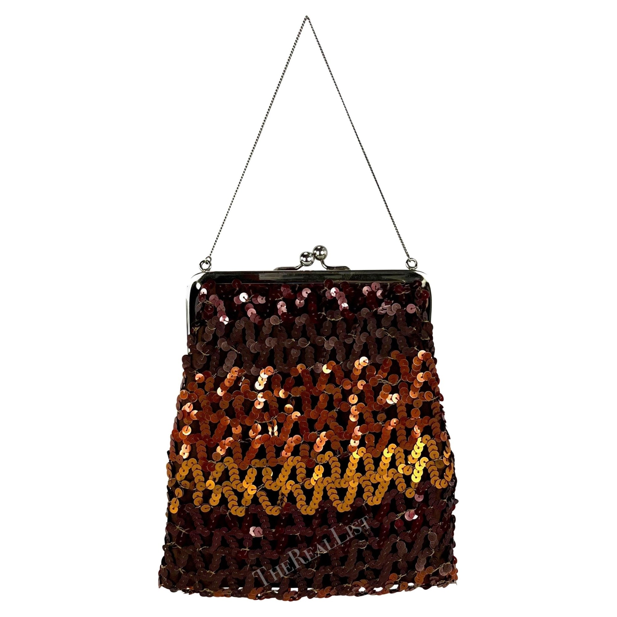 F/W 1994 Dolce & Gabbana Brown Copper Sequin Chain Evening Bag - RealList