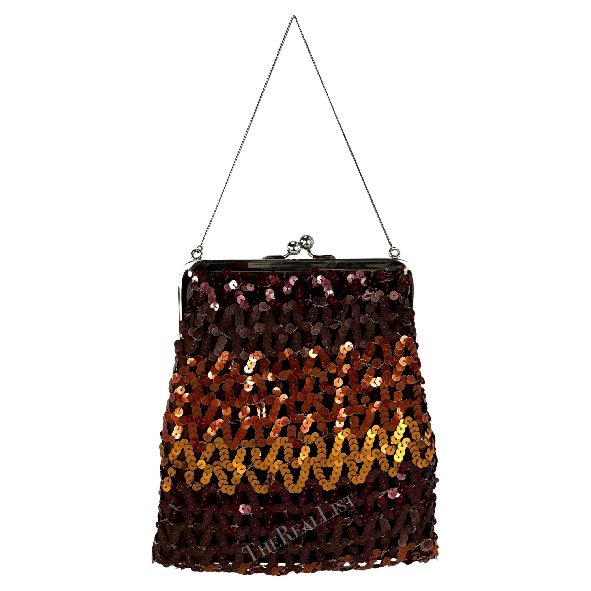 F/W 1994 Dolce & Gabbana Brown Copper Sequin Chain Evening Bag - RealList