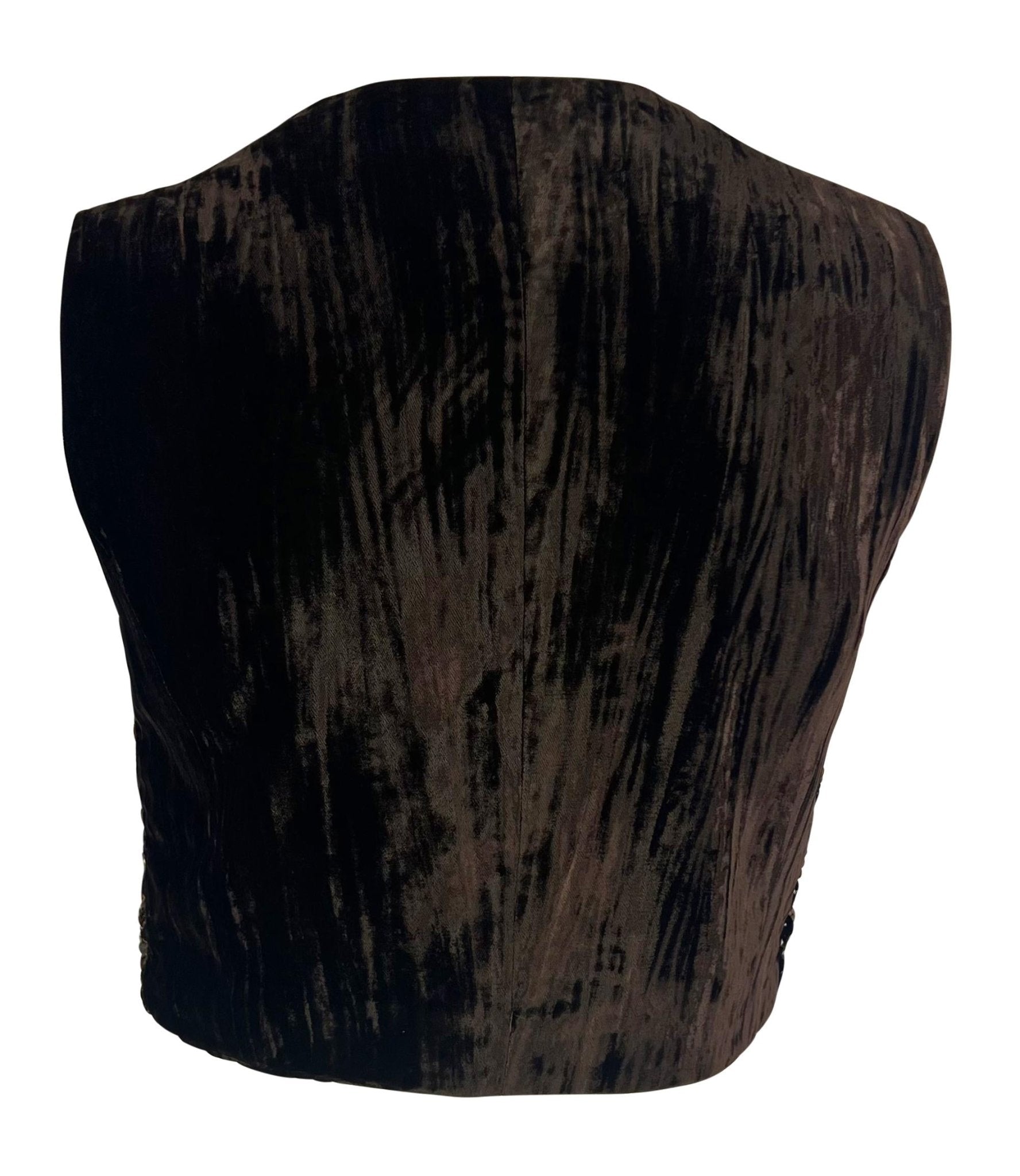 F/W 1994 Dolce & Gabbana Brown Sequin Crushed Velvet Vest Sleeveless Top - RealList