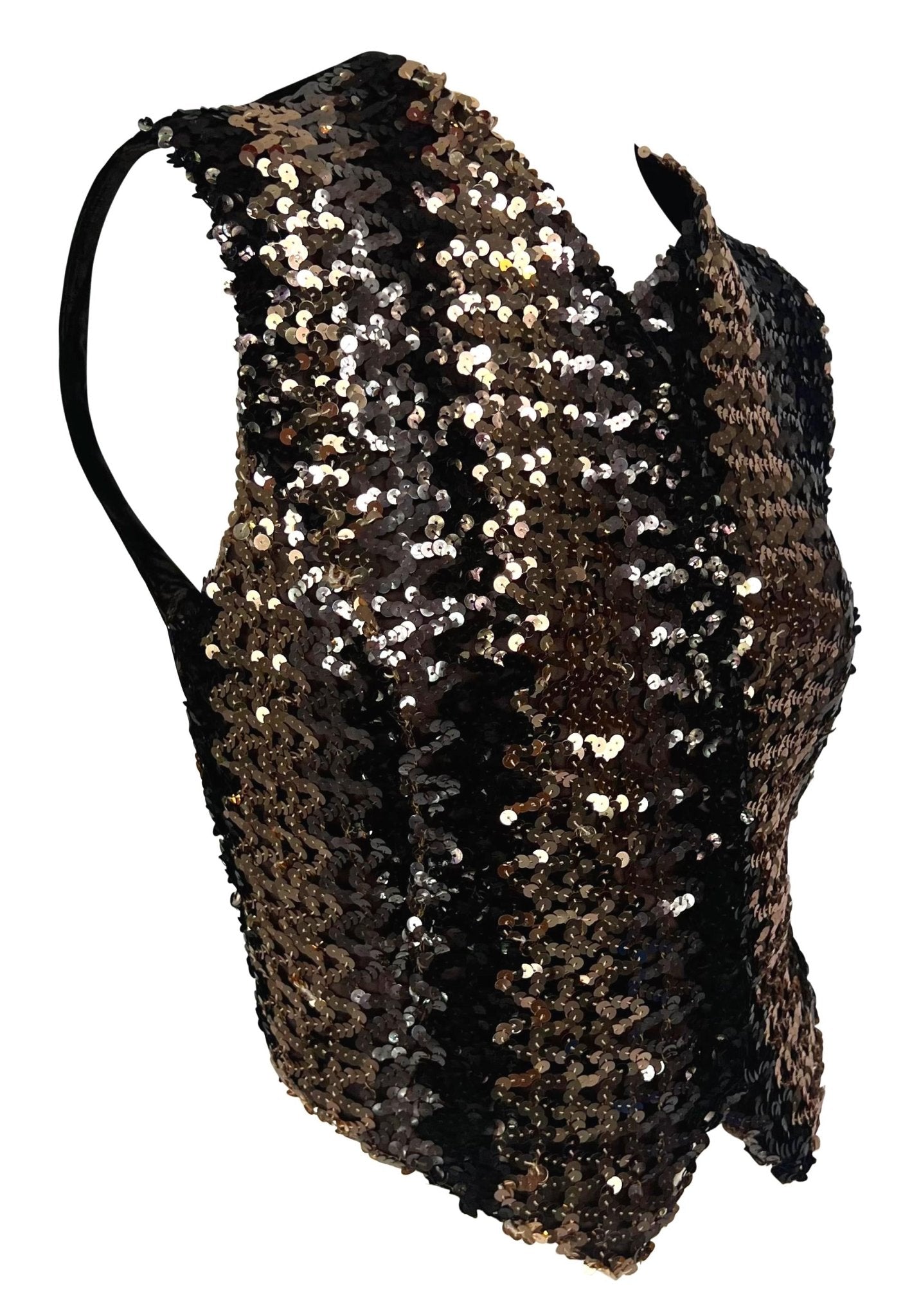 F/W 1994 Dolce & Gabbana Brown Sequin Crushed Velvet Vest Sleeveless Top - RealList