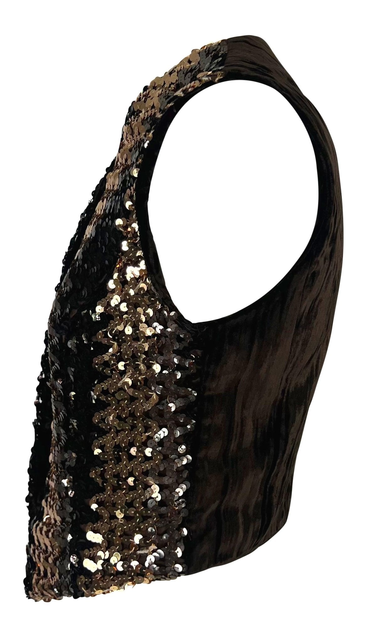 F/W 1994 Dolce & Gabbana Brown Sequin Crushed Velvet Vest Sleeveless Top - RealList