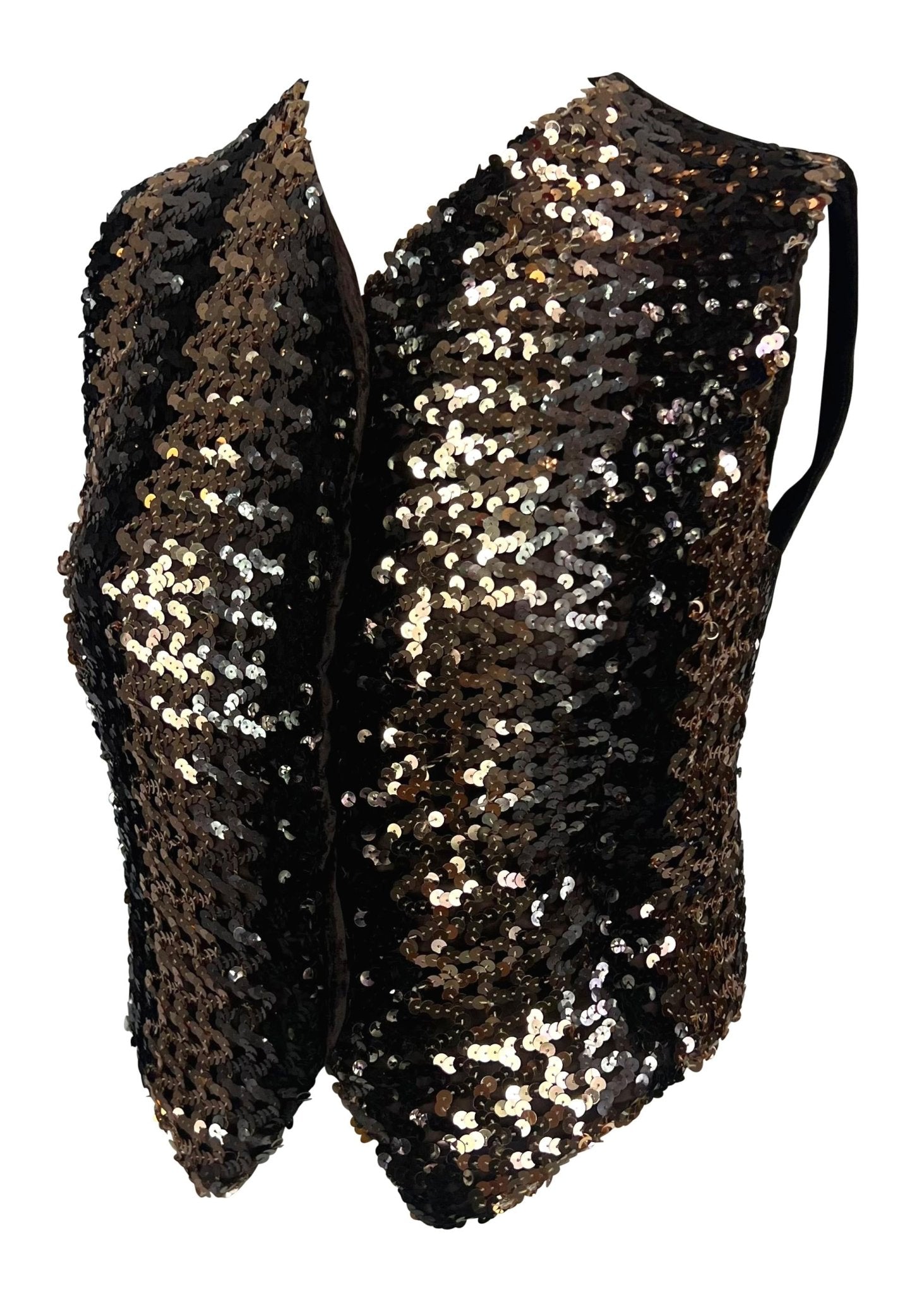 F/W 1994 Dolce & Gabbana Brown Sequin Crushed Velvet Vest Sleeveless Top - RealList