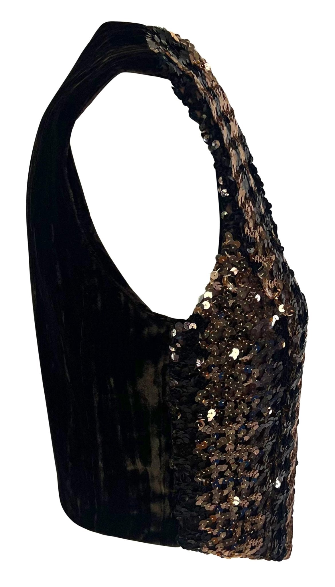 F/W 1994 Dolce & Gabbana Brown Sequin Crushed Velvet Vest Sleeveless Top - RealList