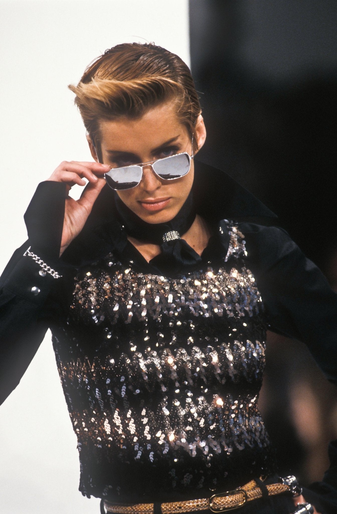 F/W 1994 Dolce & Gabbana Brown Sequin Crushed Velvet Vest Sleeveless Top - RealList