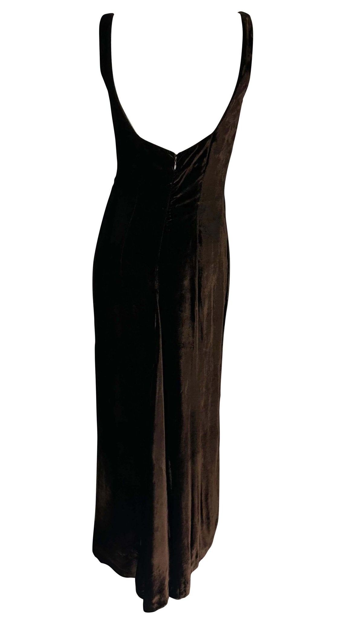 F/W 1994 Dolce & Gabbana Runway Brown Velvet Flared Evening Gown - RealList