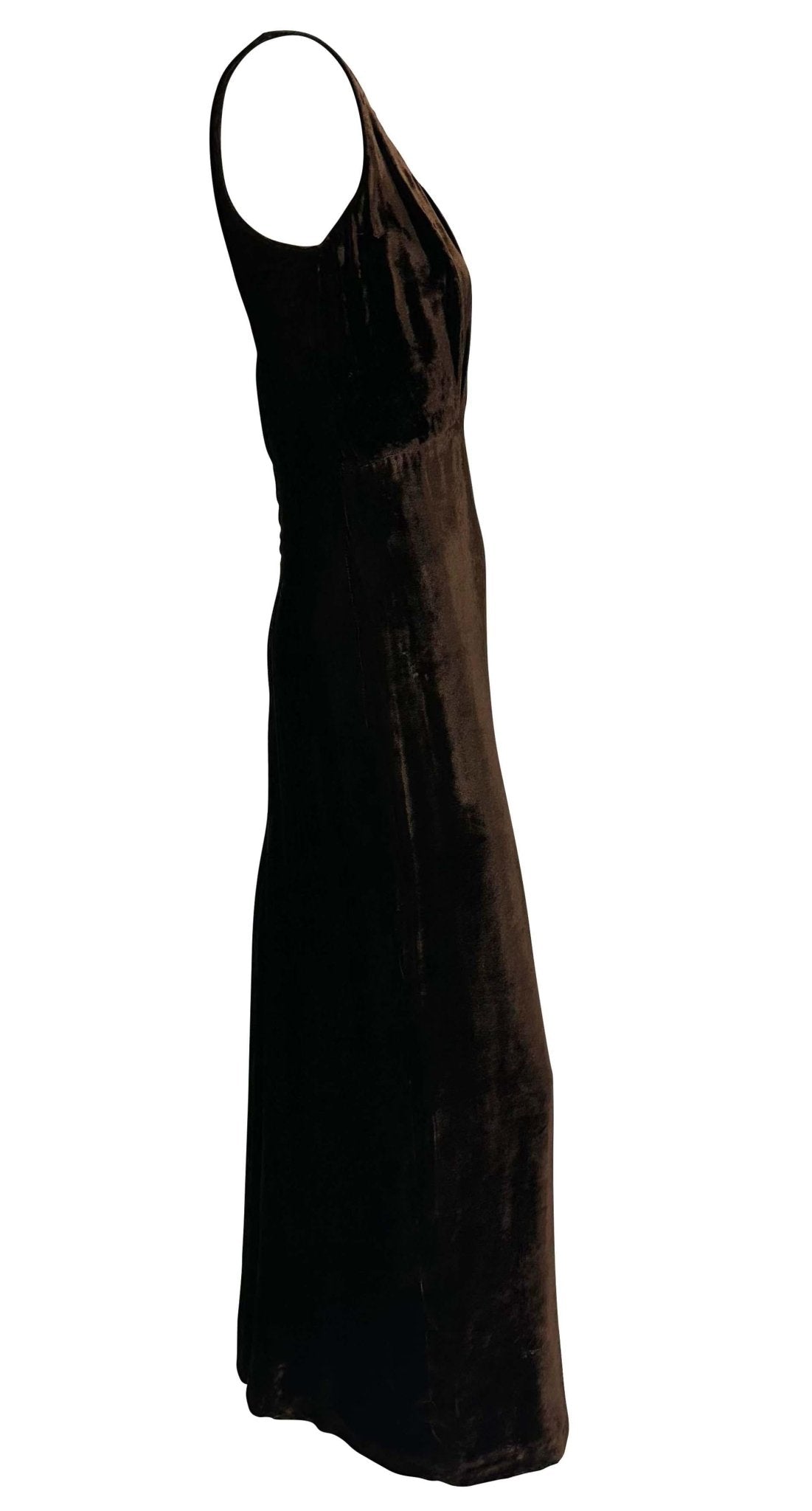 F/W 1994 Dolce & Gabbana Runway Brown Velvet Flared Evening Gown - RealList