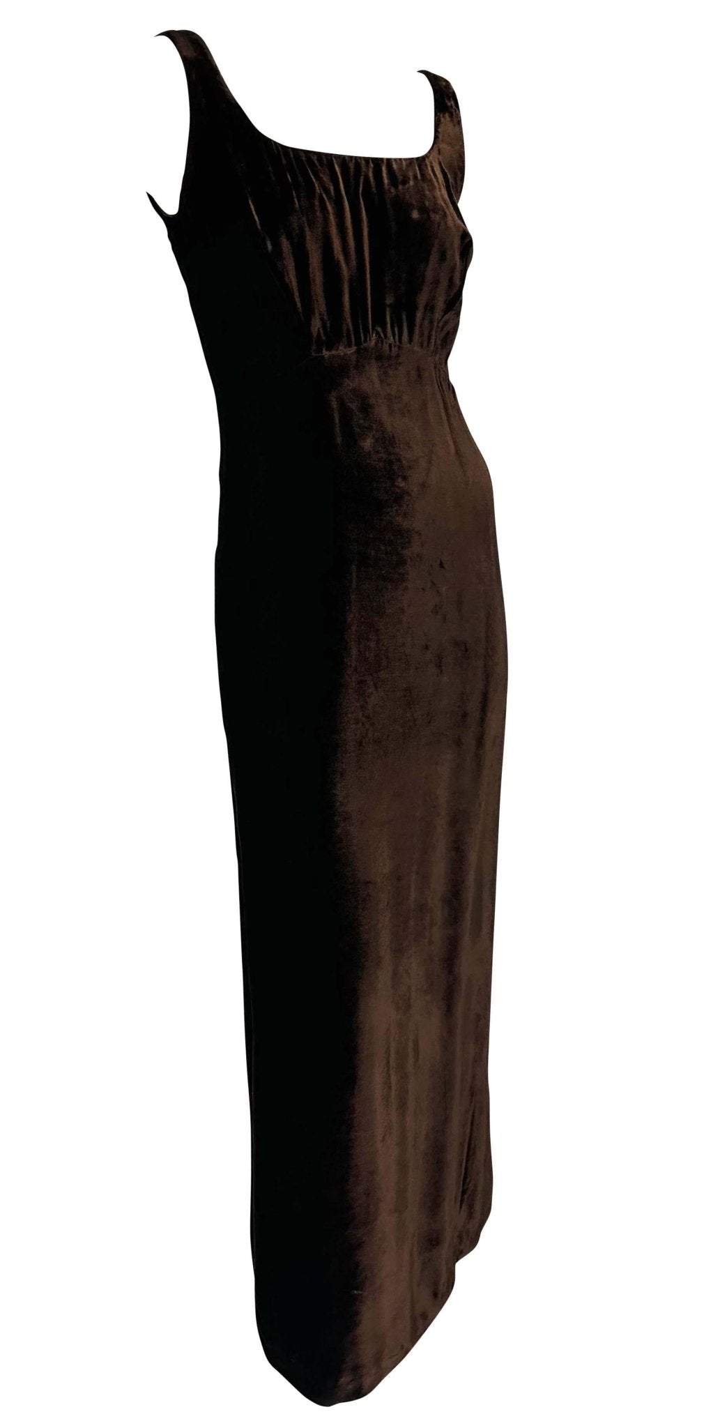 F/W 1994 Dolce & Gabbana Runway Brown Velvet Flared Evening Gown - RealList