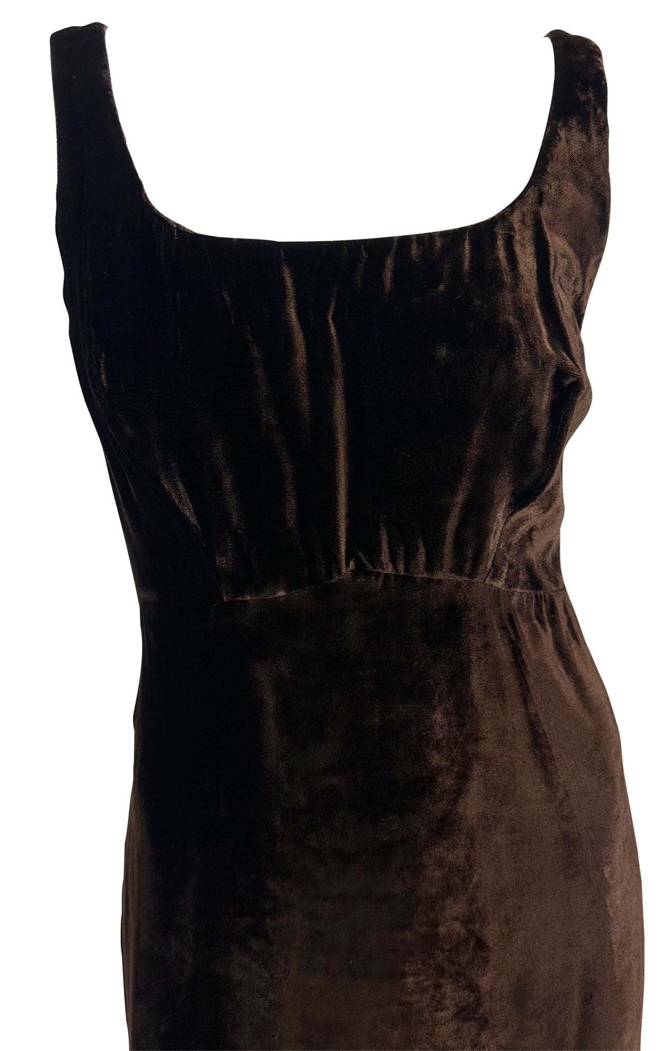 F/W 1994 Dolce & Gabbana Runway Brown Velvet Flared Evening Gown - RealList