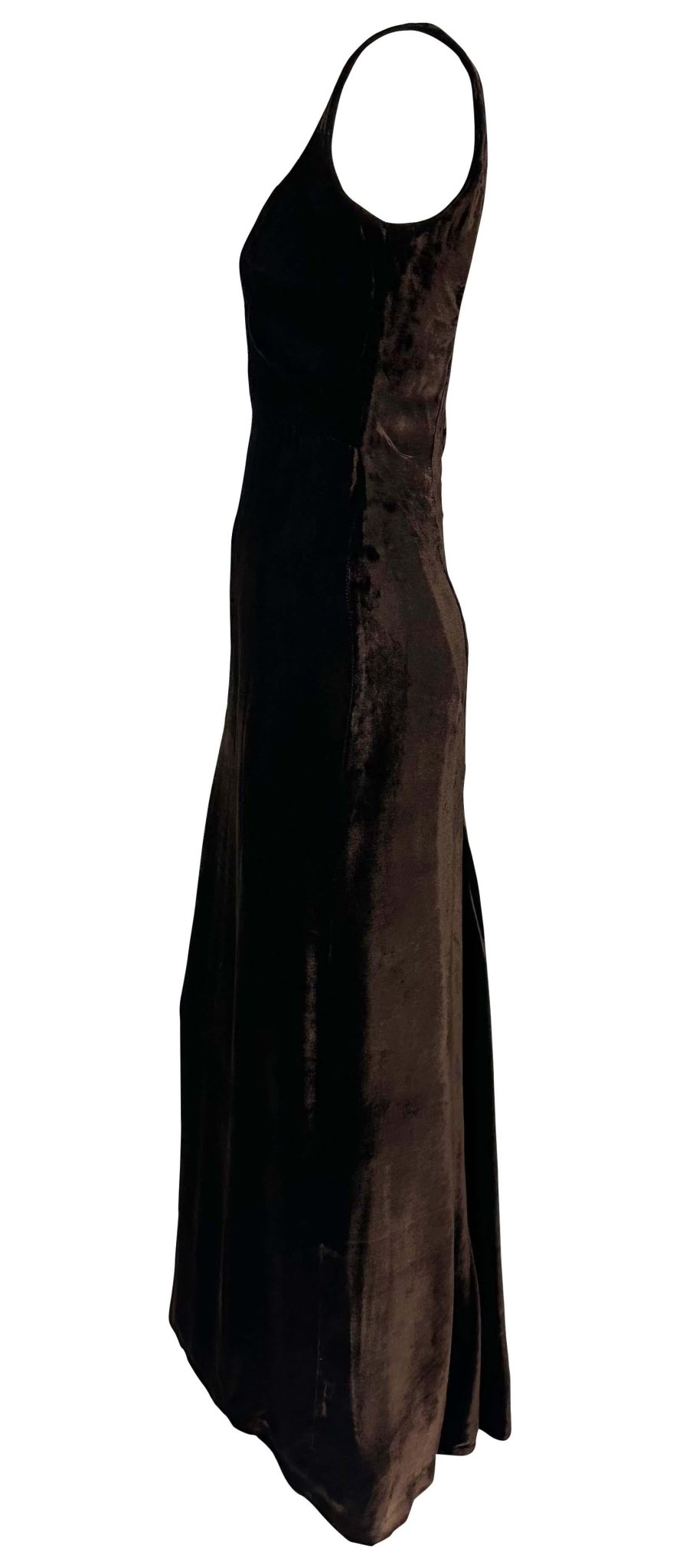 F/W 1994 Dolce & Gabbana Runway Brown Velvet Flared Evening Gown - RealList