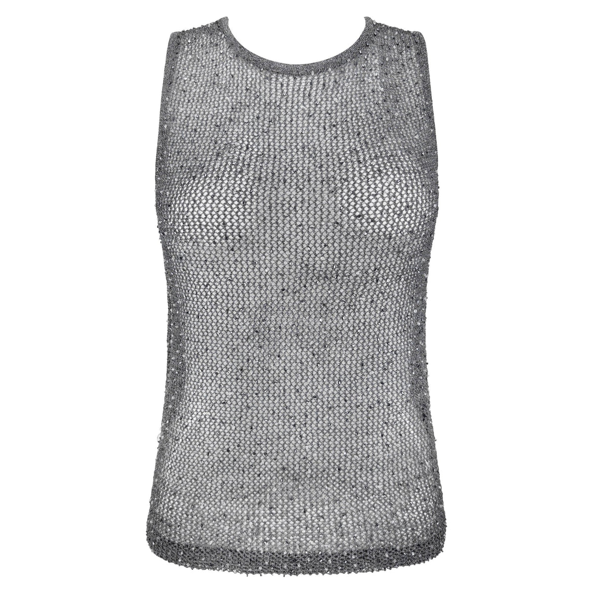 F/W 1994 Donna Karan Sheer Grey Beaded Mesh Sleeveless Top - RealList