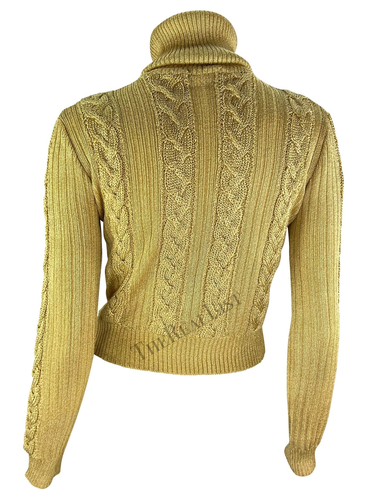 F/W 1994 Gianni Versace Ad Runway Gold Metallic Cable Knit Turtleneck Sweater - RealList