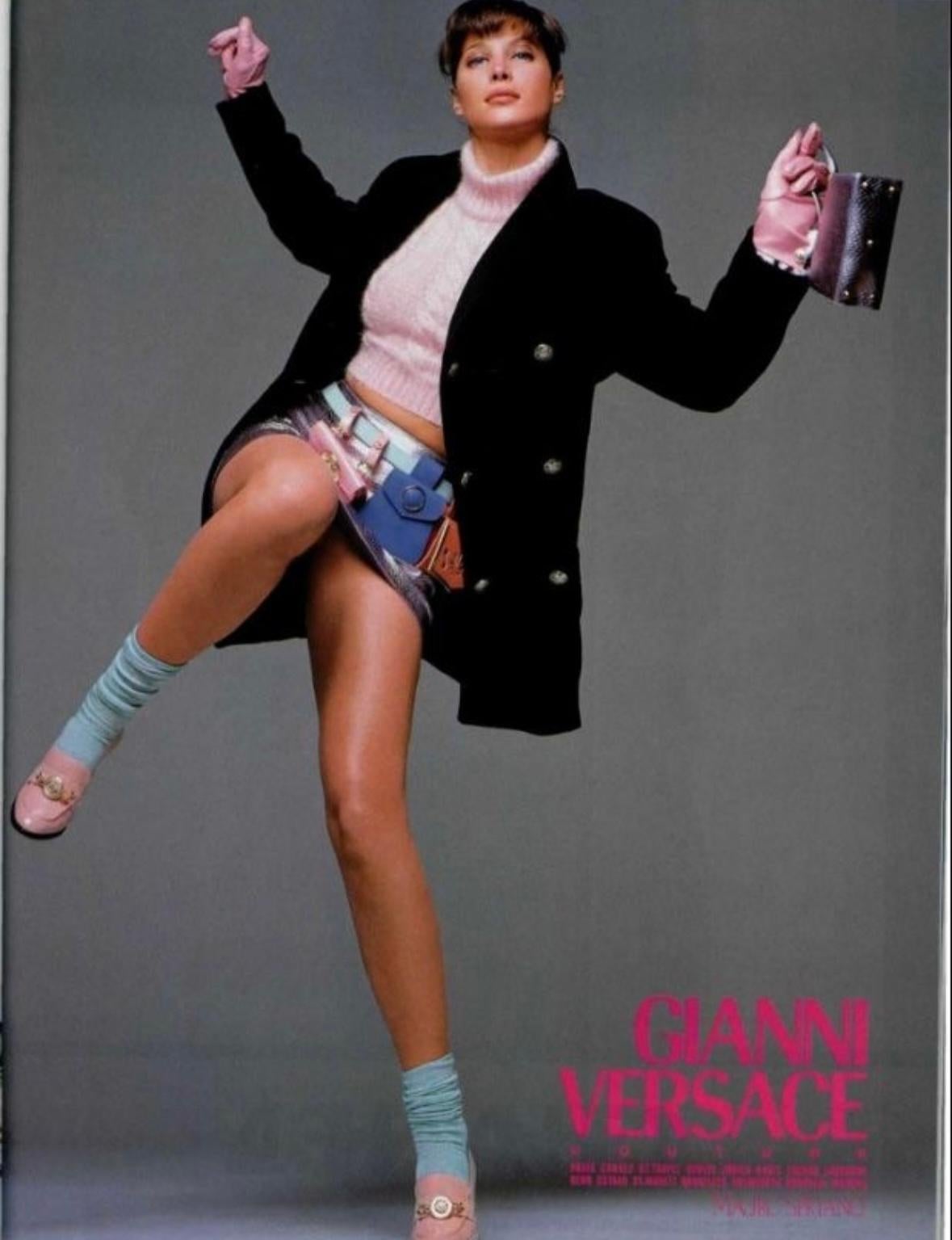 F/W 1994 Gianni Versace Black Leather Gold Stud Medusa Sunburst Mini Belt Bag - RealList