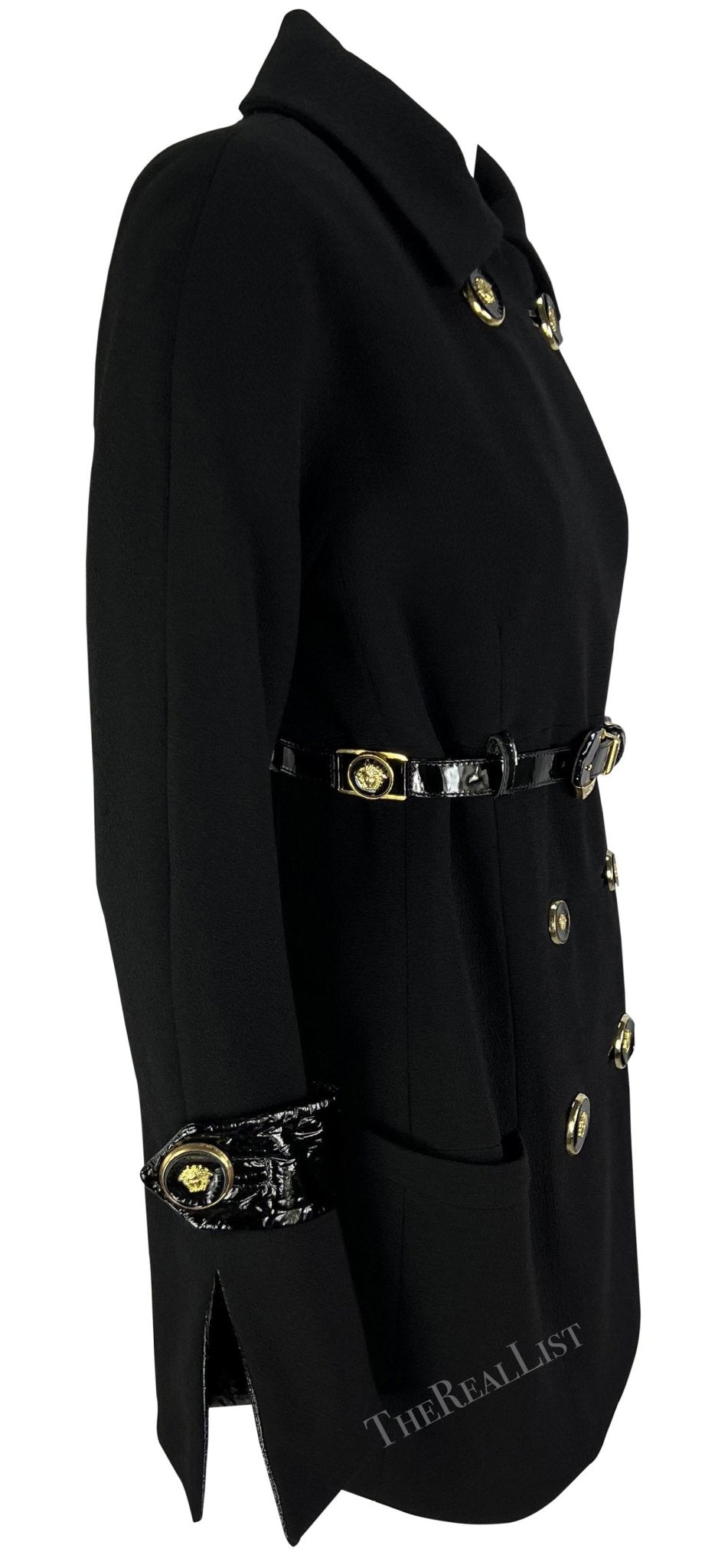 F/W 1994 Gianni Versace Black Patent Leather Belt Gold Medusa Jacket - RealList
