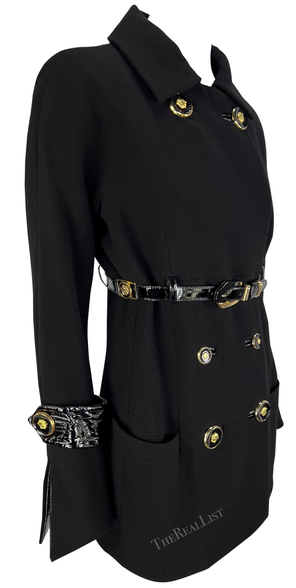 F/W 1994 Gianni Versace Black Patent Leather Belt Gold Medusa Jacket - RealList
