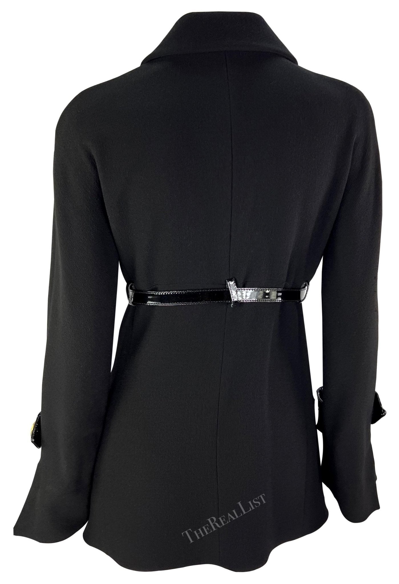 F/W 1994 Gianni Versace Black Patent Leather Belt Gold Medusa Jacket - RealList