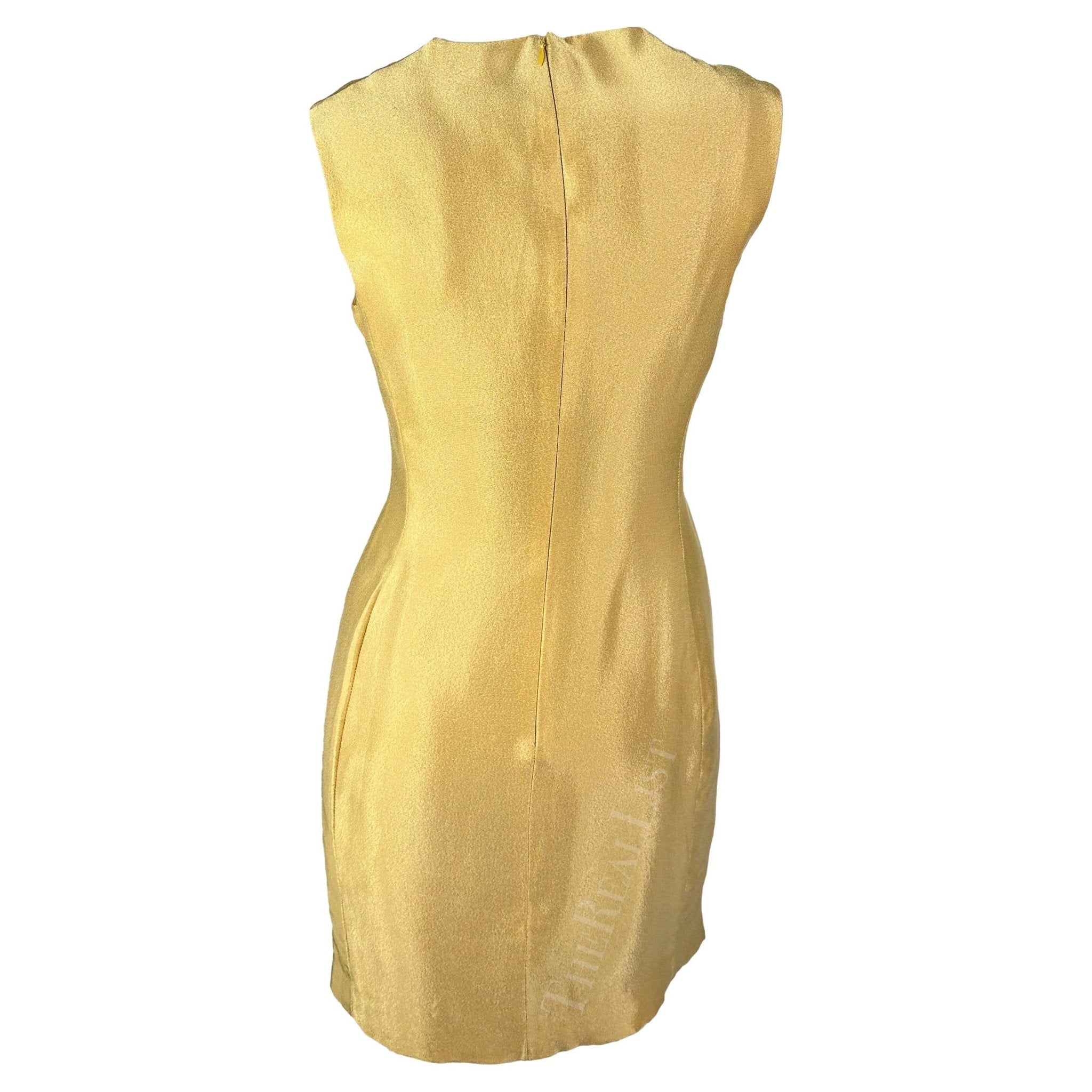 F/W 1994 Gianni Versace Couture Gold Metallic Sleeveless Mini Dress - RealList