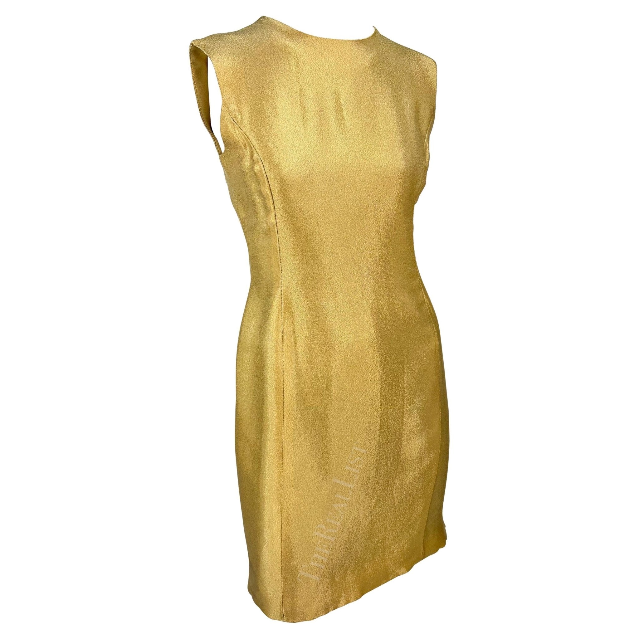 F/W 1994 Gianni Versace Couture Gold Metallic Sleeveless Mini Dress - RealList