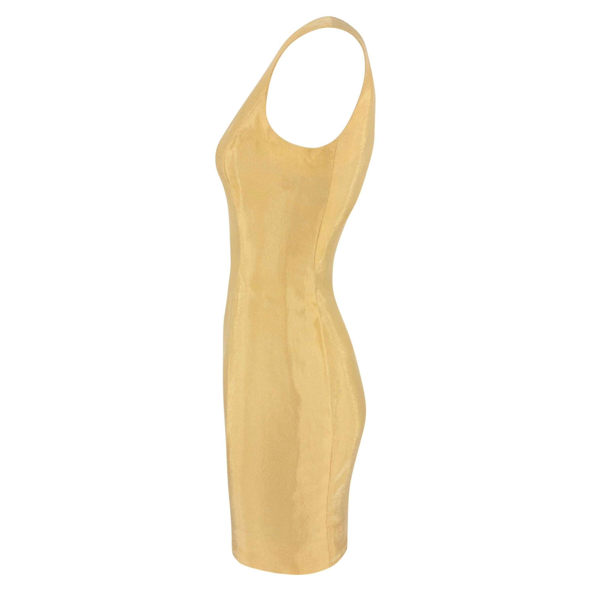 F/W 1994 Gianni Versace Couture Gold Metallic Sleeveless Mini Dress - RealList