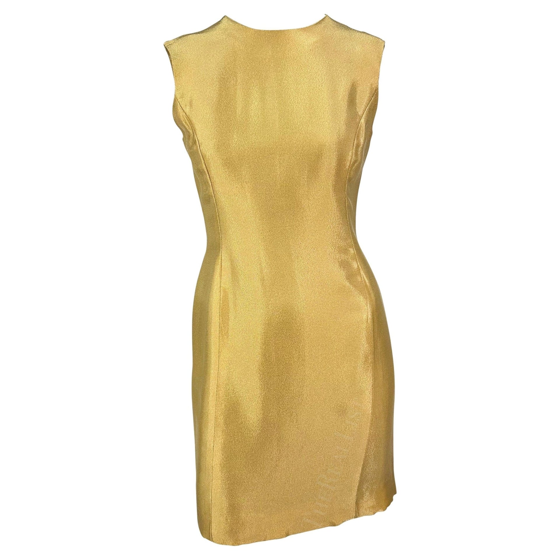 F/W 1994 Gianni Versace Couture Gold Metallic Sleeveless Mini Dress - RealList