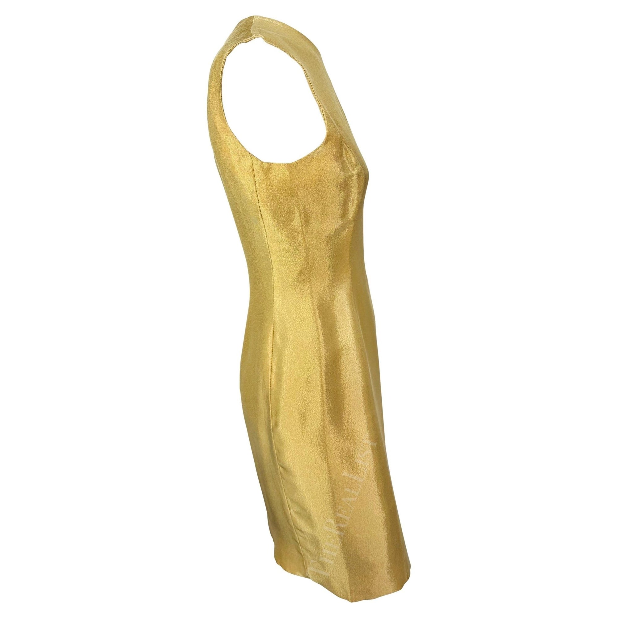 F/W 1994 Gianni Versace Couture Gold Metallic Sleeveless Mini Dress - RealList