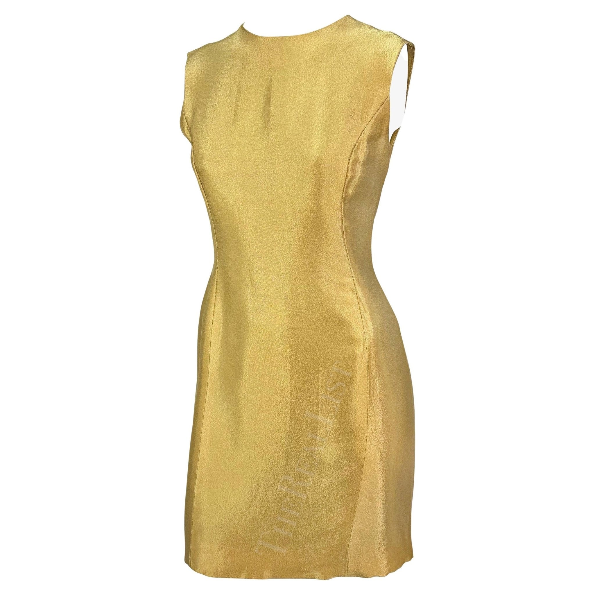 F/W 1994 Gianni Versace Couture Gold Metallic Sleeveless Mini Dress - RealList