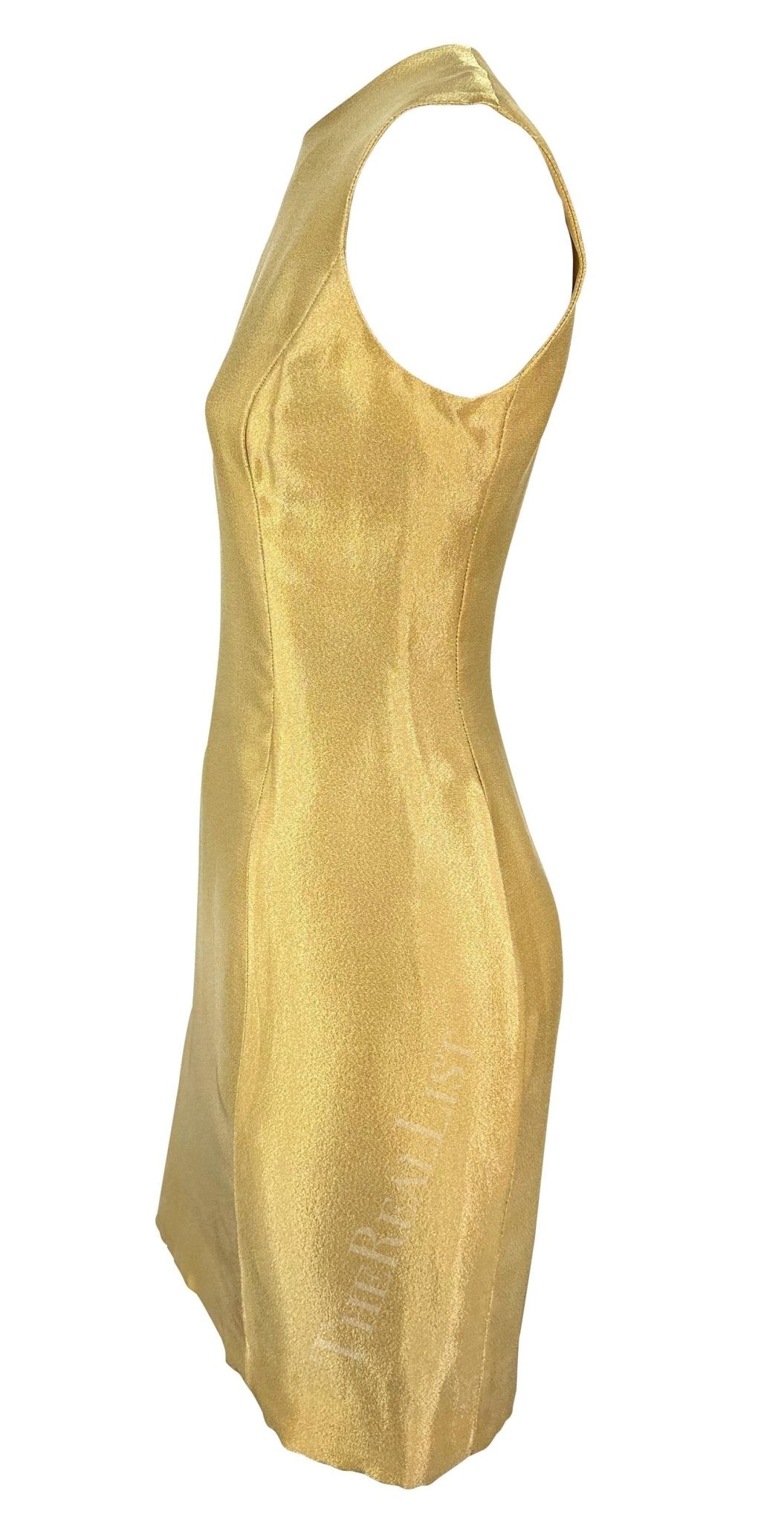 F/W 1994 Gianni Versace Couture Gold Metallic Sleeveless Mini Dress - RealList