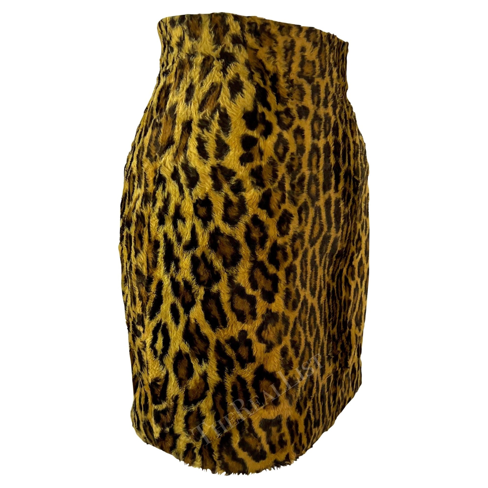 F/W 1994 Gianni Versace Couture Leopard Print Faux Fur Mini Skirt - RealList