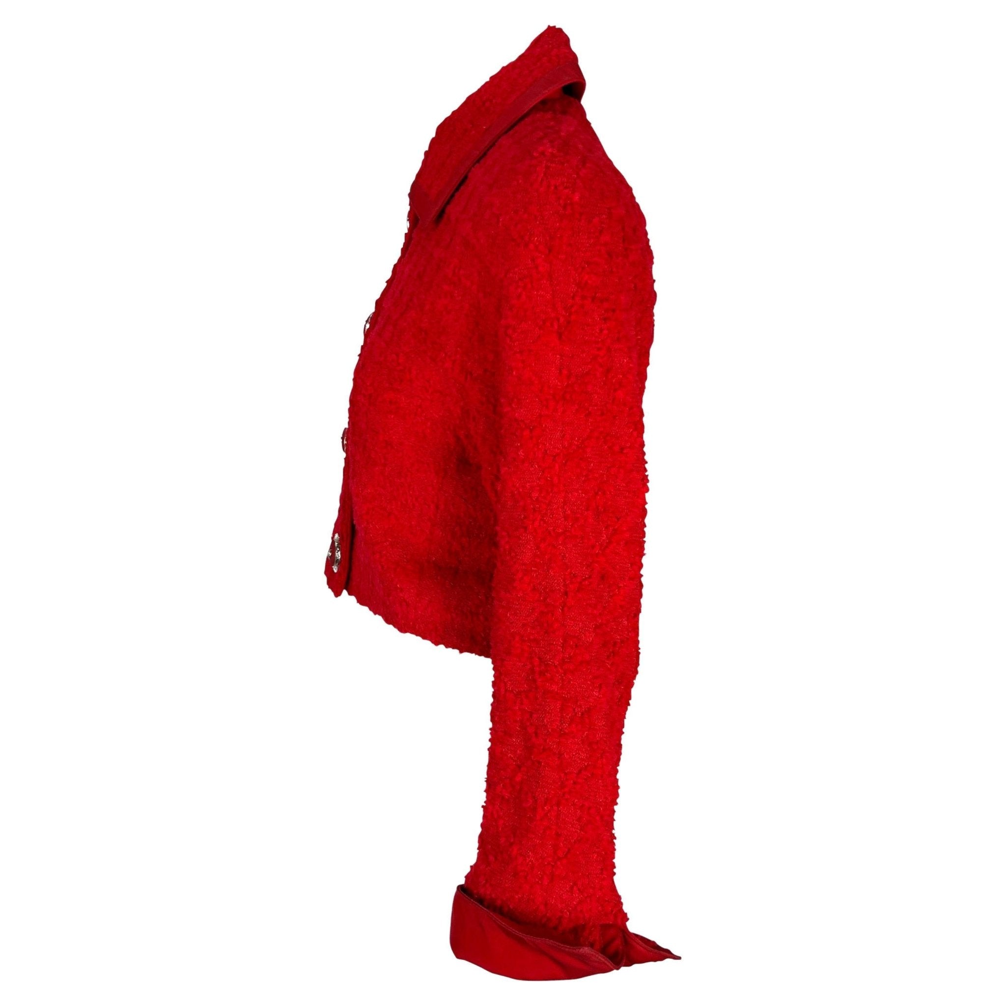 F/W 1994 Gianni Versace Couture Red Bouclé Tweed Cropped Medusa Jacket - RealList
