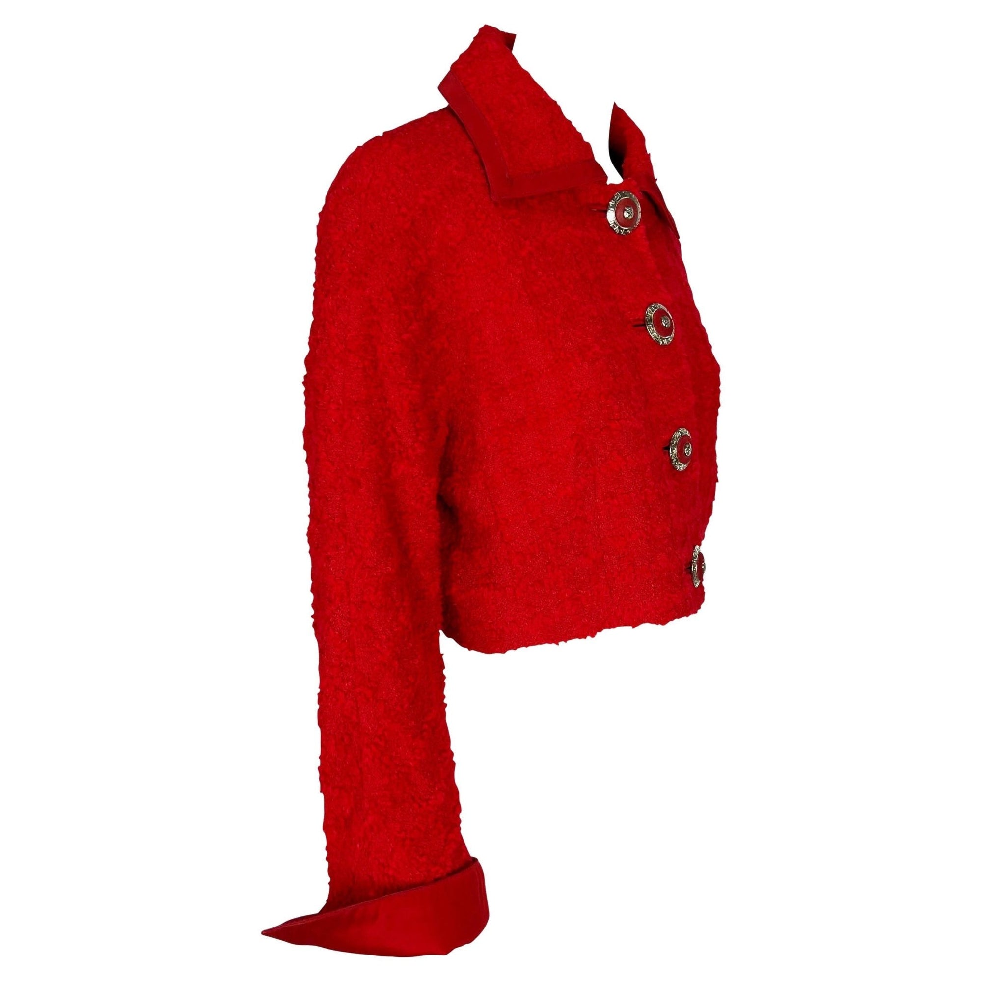 F/W 1994 Gianni Versace Couture Red Bouclé Tweed Cropped Medusa Jacket - RealList