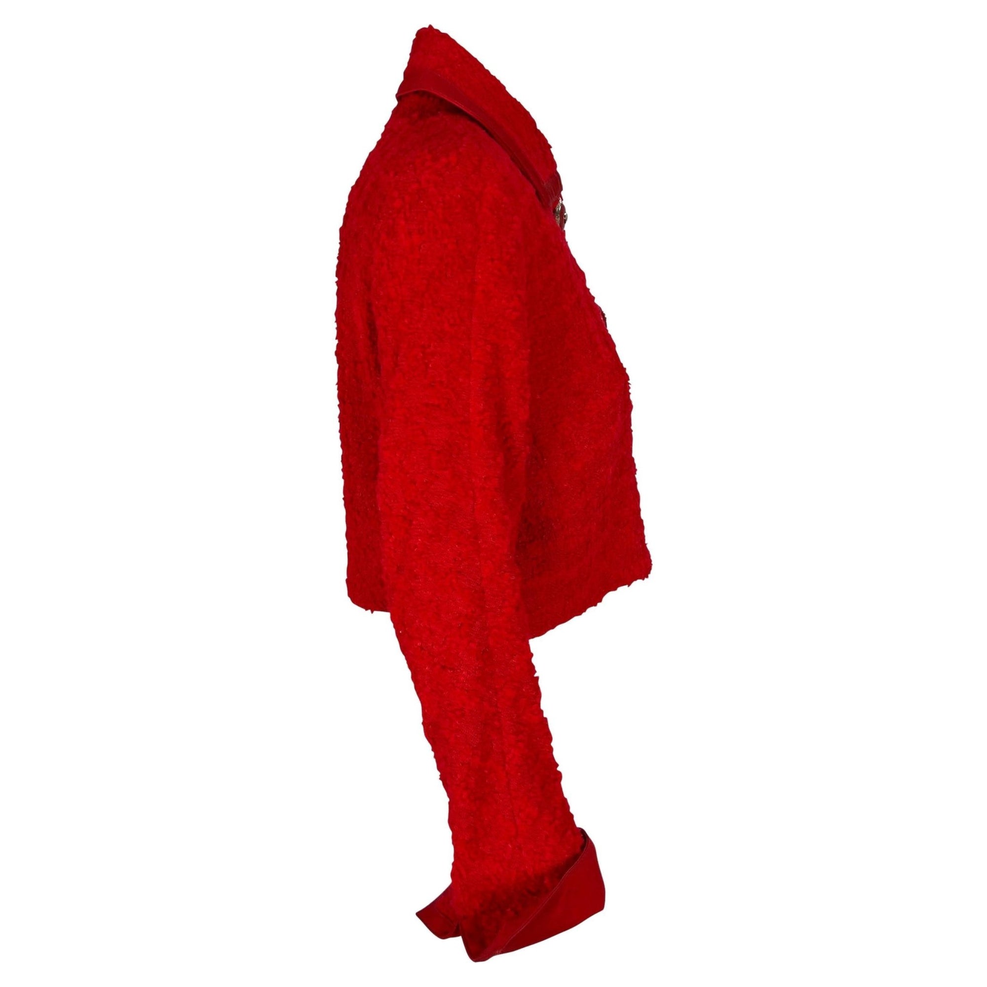 F/W 1994 Gianni Versace Couture Red Bouclé Tweed Cropped Medusa Jacket - RealList