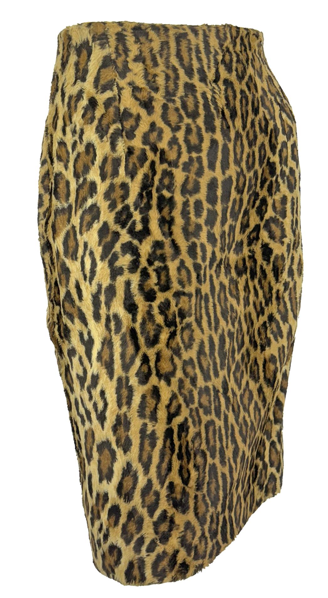 F/W 1994 Gianni Versace Leopard Print Faux Fur Pencil Skirt - RealList