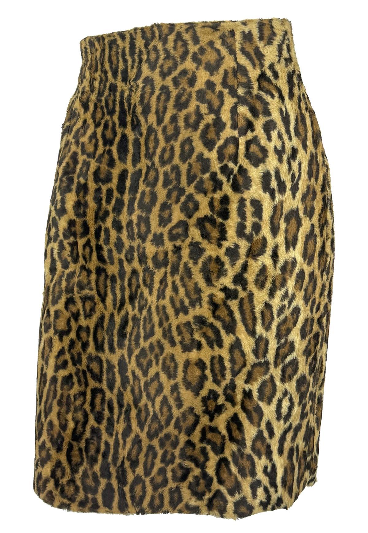 F/W 1994 Gianni Versace Leopard Print Faux Fur Pencil Skirt - RealList