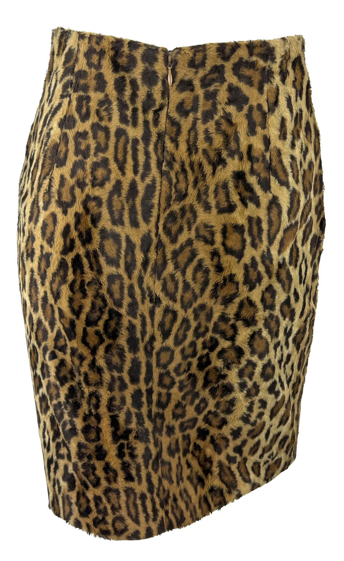 F/W 1994 Gianni Versace Leopard Print Faux Fur Pencil Skirt - RealList
