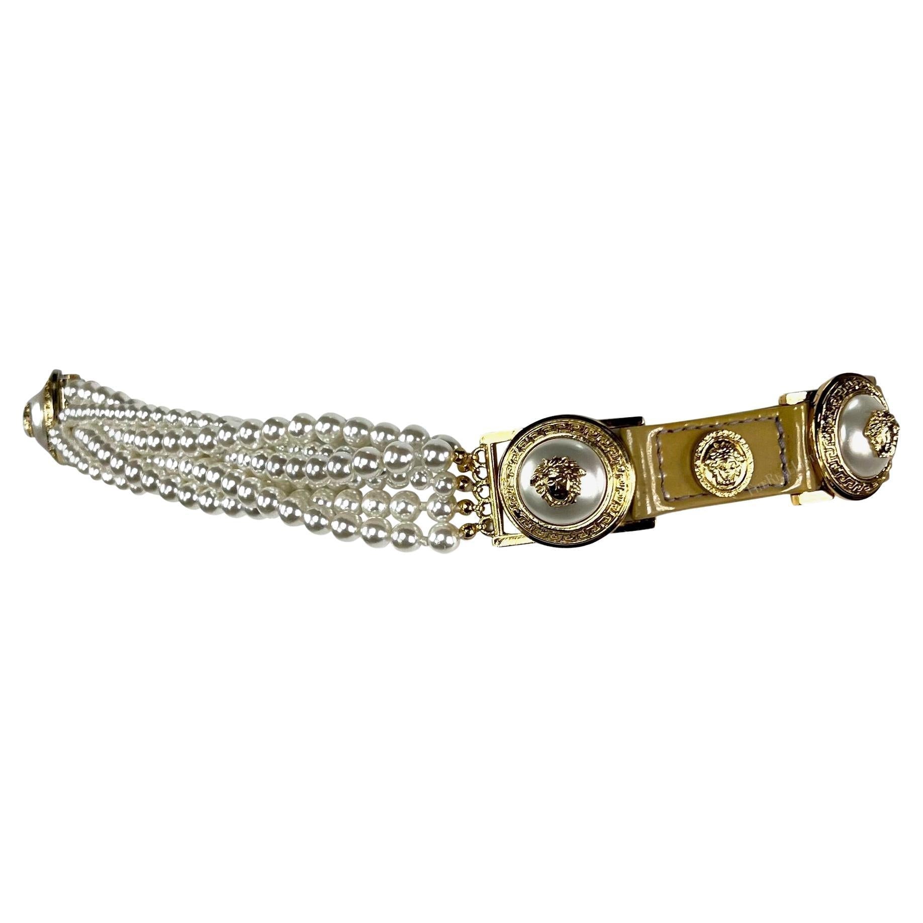F/W 1994 Gianni Versace Medusa Faux Pearl Patent Leather Belt - RealList