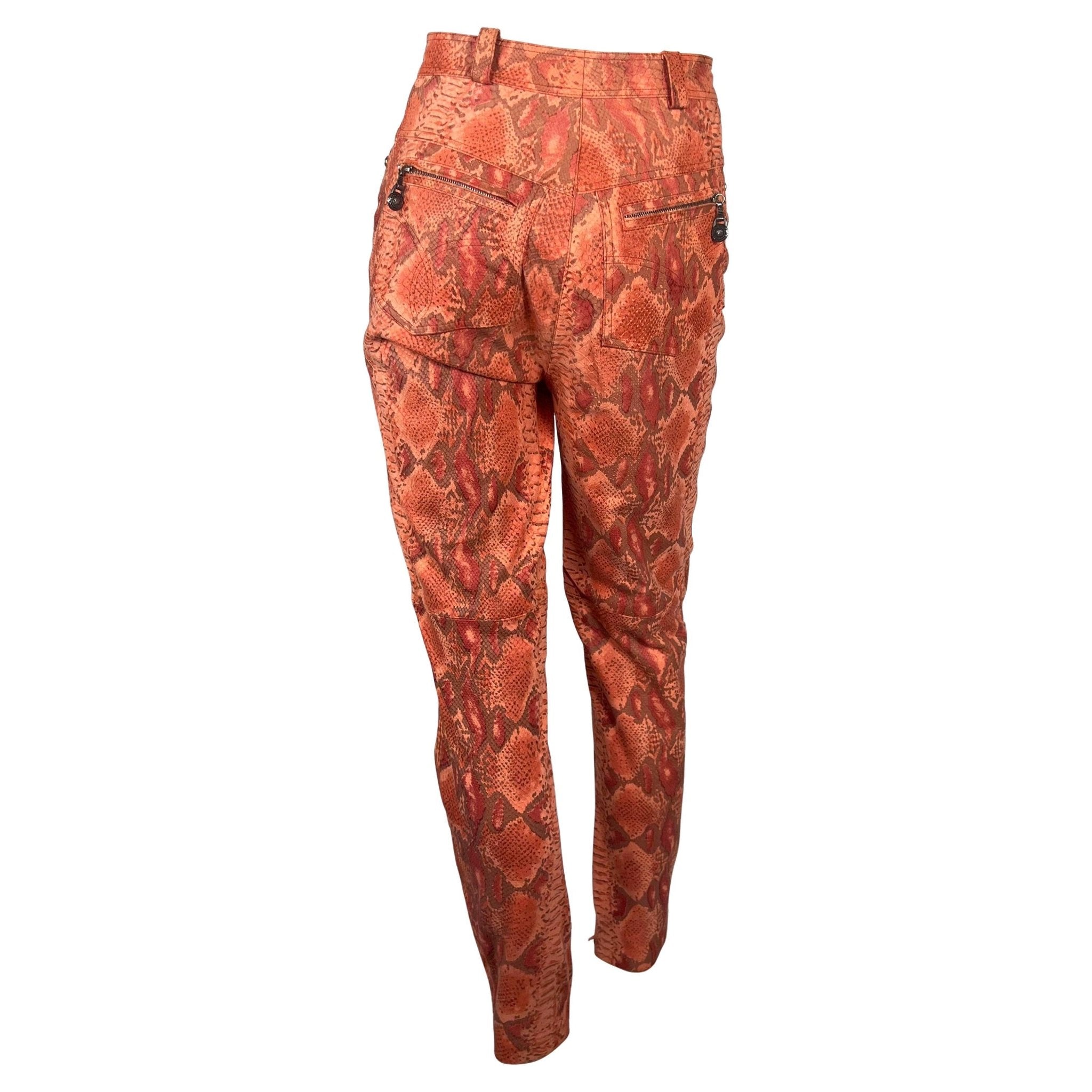 F/W 1994 Gianni Versace Orange Red Faux Snakeskin Medusa Biker Jacket Pant Set - RealList