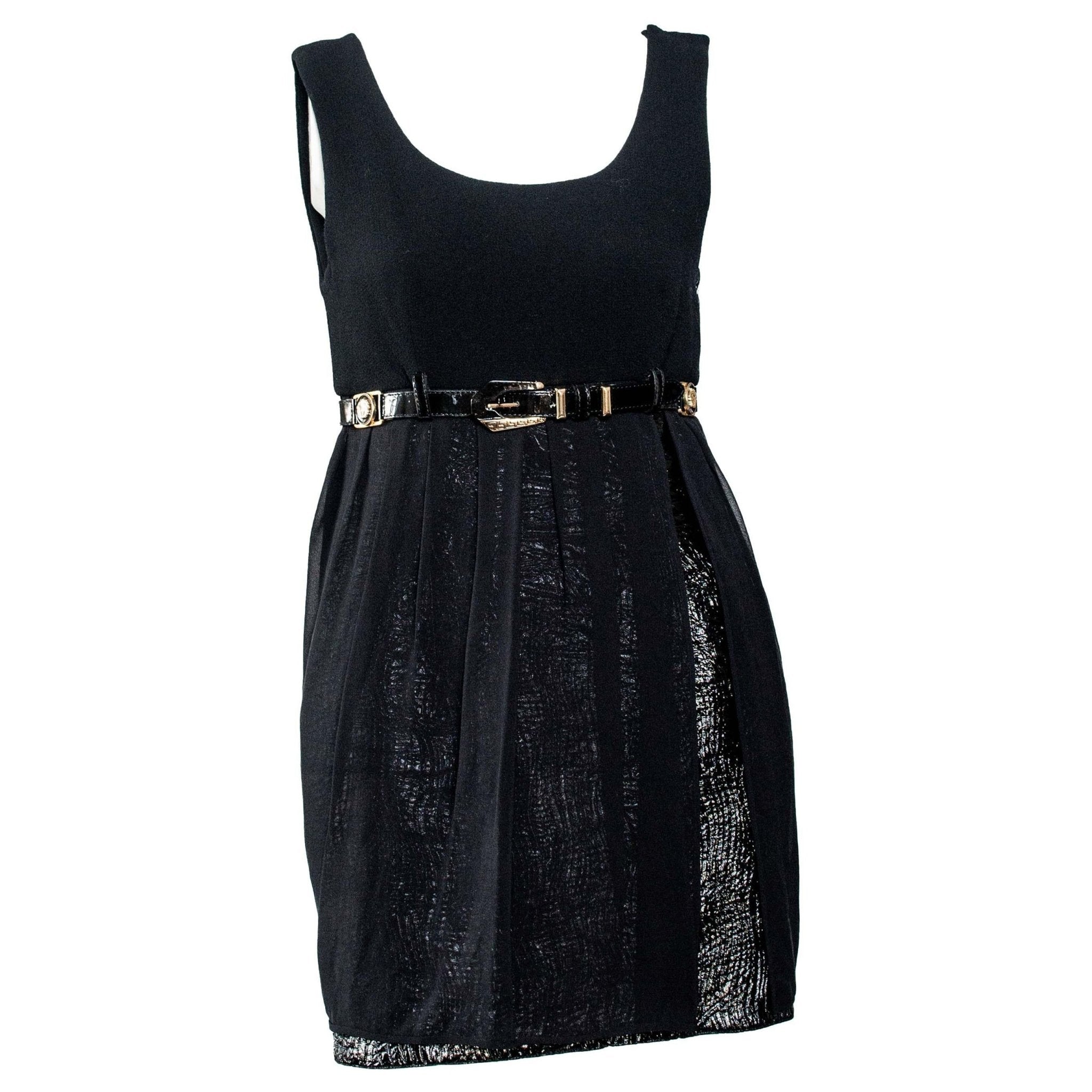 F/W 1994 Gianni Versace Patent Leather and Chiffon Mini Dress with Medusa Belt - RealList