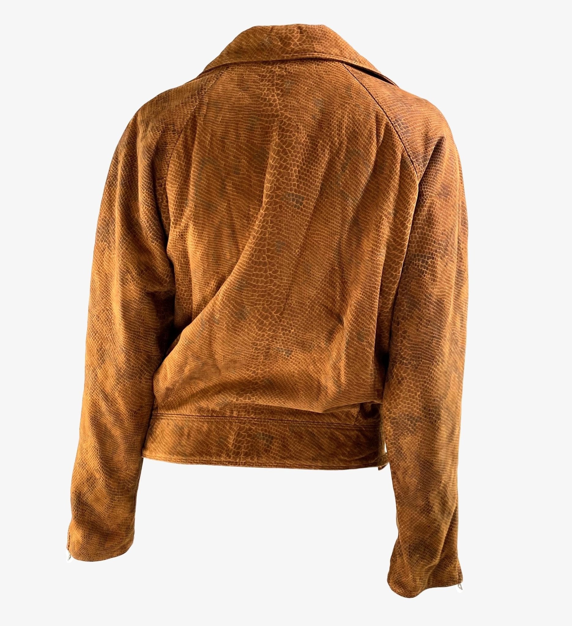 F/W 1994 Gianni Versace Python Print Brown Suede Medusa Zip Biker Jacket - RealList