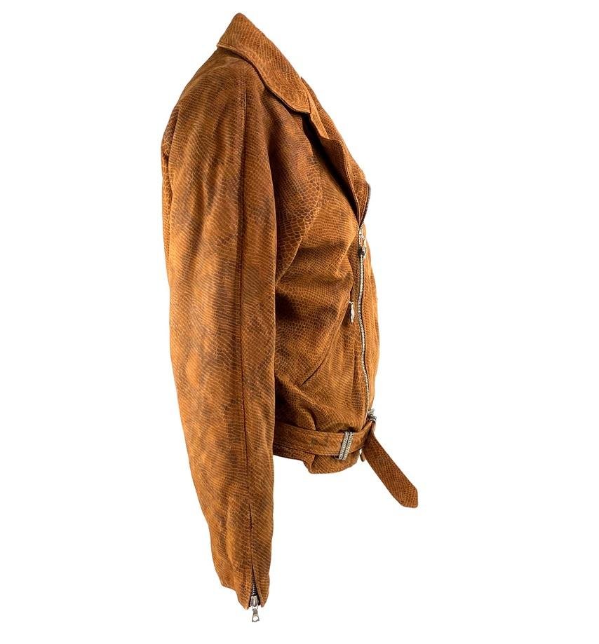 F/W 1994 Gianni Versace Python Print Brown Suede Medusa Zip Biker Jacket - RealList