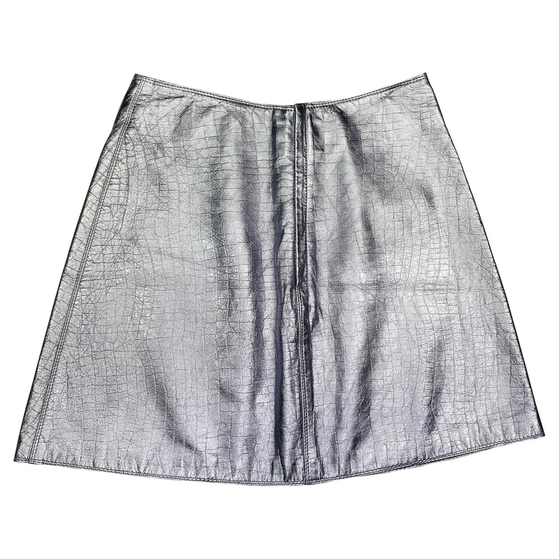 F/W 1994 Gianni Versace Runway Ad Metallic Lavender Embossed Mini Skirt - RealList