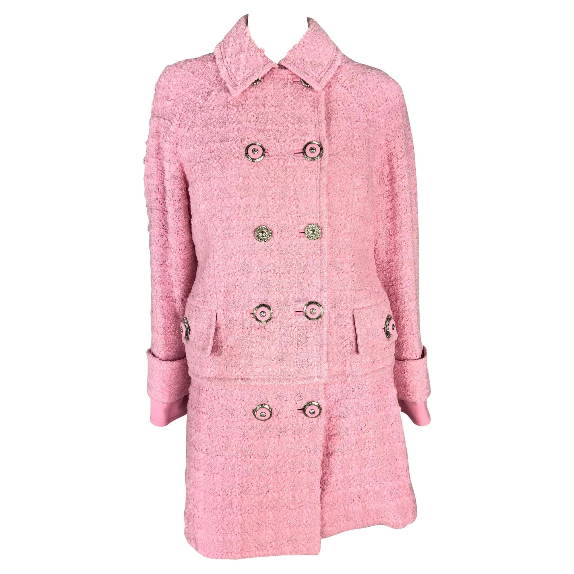 F/W 1994 Gianni Versace Runway Ad Pink Tweed Rhinestone Medusa Skirt Suit - RealList