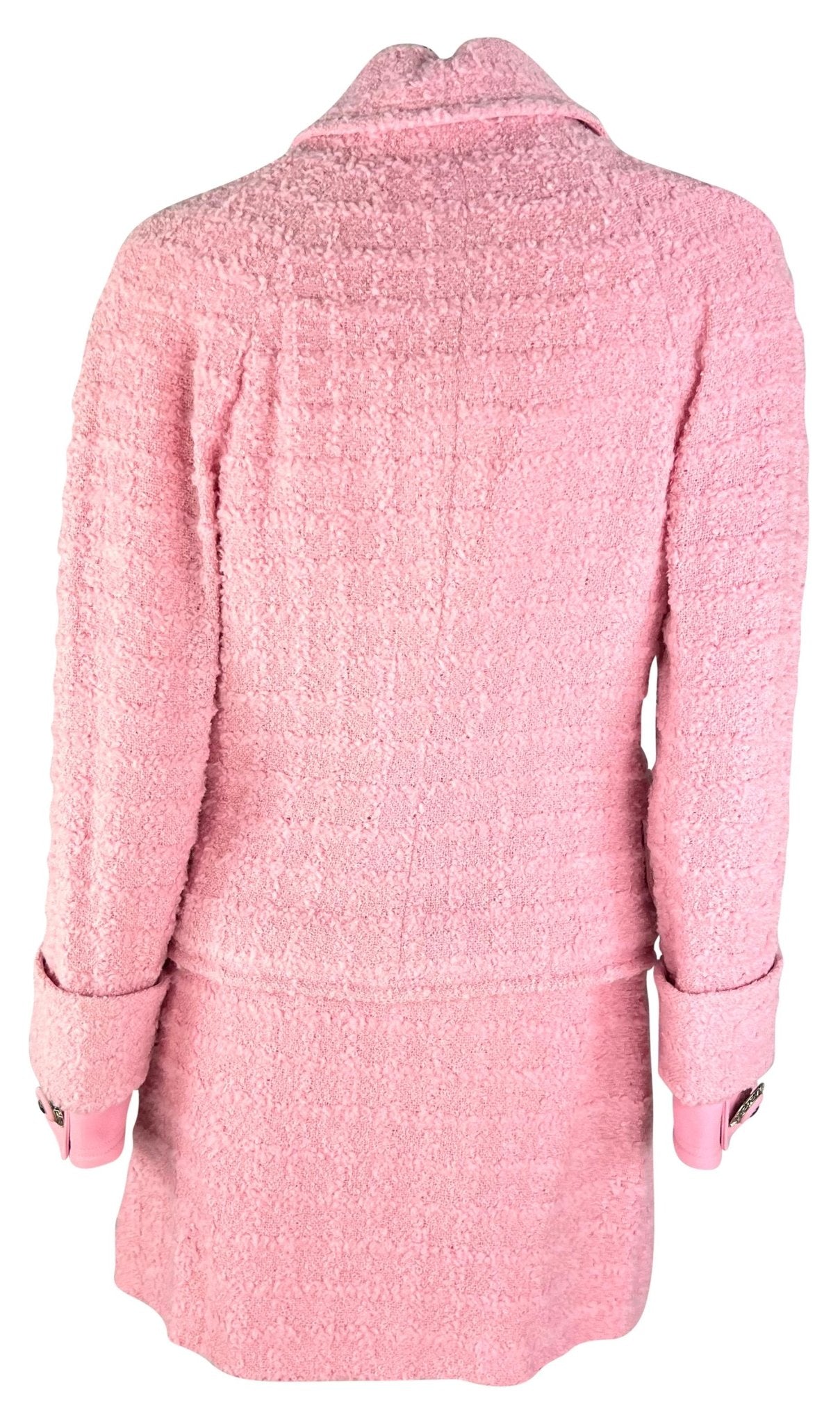 F/W 1994 Gianni Versace Runway Ad Pink Tweed Rhinestone Medusa Skirt Suit - RealList